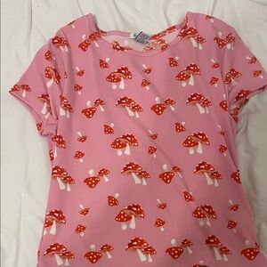 Rue21 Pink and Red Mushroom Short Sleeve Tee